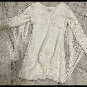 IDYLLWIND WOMEN'S FAIRLANE CROCHET FRINGE IVORY DRESS